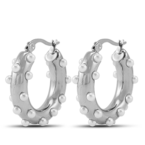 Ohrringe aus Stainless Steel - Rostfreiem Stahl Creolen mit Imitation Perlen Silver