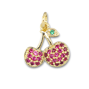Brass TQ Metall Anh&auml;nger Kirschen Gold-fuchsia