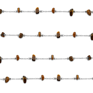 Stainless Steel - Rostfrei Stahl Schmuckzubeh&ouml;r Gliederkette Tigerauge Irregular Silver-golden brown