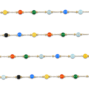 Stainless Steel - Rostfrei Stahl Schmuckzubeh&ouml;r Gliederkette Achat Rund Gold-multicolour