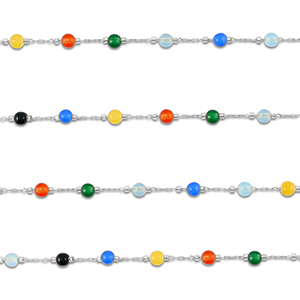 Stainless Steel - Rostfrei Stahl Schmuckzubeh&ouml;r Gliederkette Achat Rund Silver-multicolour