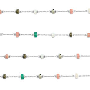 Stainless Steel - Rostfrei Stahl Schmuckzubeh&ouml;r Gliederkette Naturstein mischung Rondell Silver-multicolour