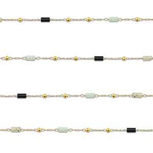 Stainless Steel - Rostfrei Stahl Schmuckzubeh&ouml;r Gliederkette Naturstein mischungTube Gold-black-grey