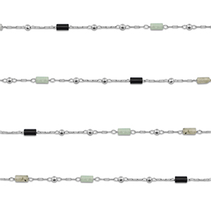 Stainless Steel - Rostfrei Stahl Schmuckzubeh&ouml;r Gliederkette Naturstein mischungTube Silver-black-grey