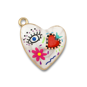 Metall Anh&auml;nger mit Enamel Herz White-multicolour-gold