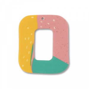 Polymer Anh&auml;nger Viereck Green-pink-ochre yellow