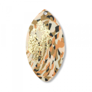 Polymer Anh&auml;nger Blatt Brown-pink-white-gold
