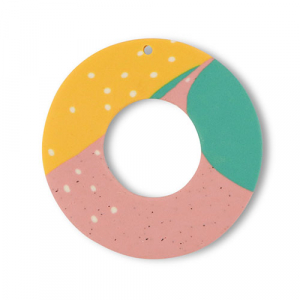 Polymer Anh&auml;nger Rund Green-pink-ochre yellow