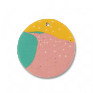 Polymer Anh&auml;nger Rund Green-pink-ochre yellow
