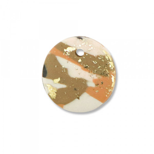Polymer Anh&auml;nger Rund Brown-pink-white-gold