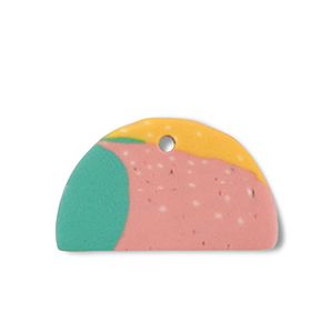 Polymer Anh&auml;nger Halbrund Green-pink-ochre yellow