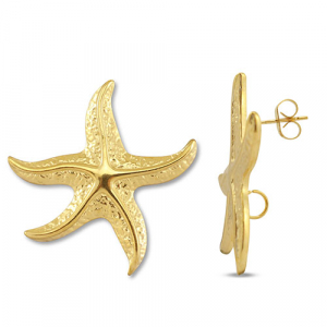 Stainless Steel - Rostfrei Stahl Schmuckzubeh&ouml;r Ohrringe / Ohrstecker Seestern mit &Ouml;se Gold