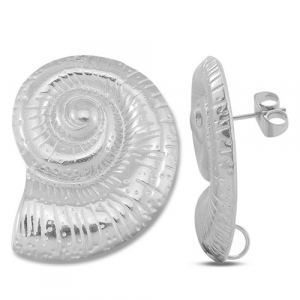 Stainless Steel - Rostfrei Stahl Schmuckzubeh&ouml;r Ohrringe / Ohrstecker Muschel mit &Ouml;se Silver