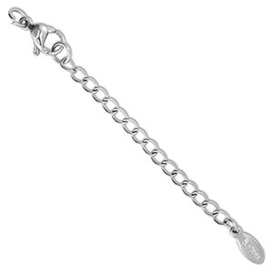 Stainless Steel - Rostfrei Stahl Schmuckzubeh&ouml;r Verl&auml;ngerungsketten Set Oval mit Karabinerverschluss Silver