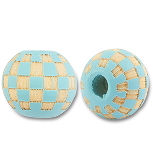 Holzperlen Rund 10mm Patrone Light blue-natural