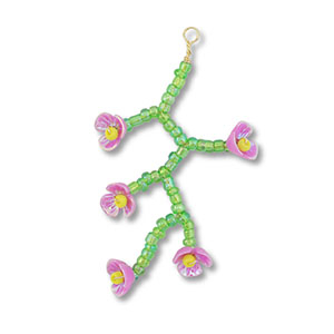 Anh&auml;nger Glasperlen Blume Transparent green-lilac AB-yellow