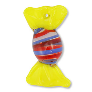 Handbemalt Glas-Anh&auml;nger Bonbon Yellow-blue-red-transparent