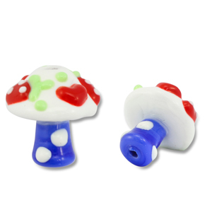 Handbemalt Glasperlen Fliegenpilz Blue-white-red