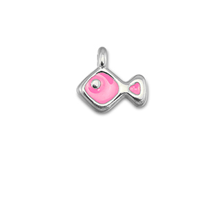 Metall Anh&auml;nger DQ Fisch Magenta pink-Antik silber (Nickelfrei)
