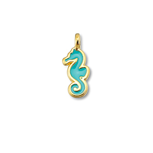 Metall Anh&auml;nger DQ Seepferdchen Turquoise blue-Gold (Nickelfrei)