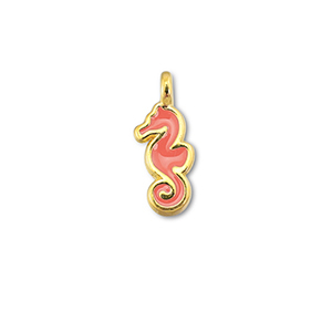 Metall Anh&auml;nger DQ Seepferdchen Coral red-Gold (Nickelfrei)