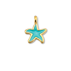 Metall Anh&auml;nger DQ Seestern Turquoise blue-Gold (Nickelfrei)