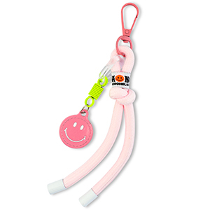 Schl&uuml;sselanh&auml;nger Smiley mit Kordel Light pink-neon yellow-white