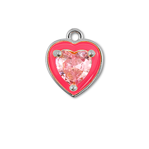 Brass TQ Metall Anh&auml;nger Herz Silver-neon pink-light pink