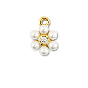 Brass TQ Metall Anh&auml;nger Blume mit Perlen Gold-white