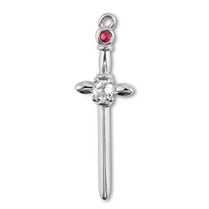 Brass TQ Metall Anh&auml;nger Schwert Silver-crystal-berry wine red
