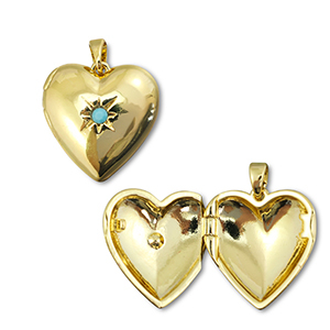 Medaillon Eco-brass&reg; (nachaltiges Messing) Herz mit Stern Gold-blue