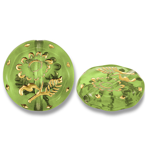 Acrylperlen Rund mit Blume Olive green-gold