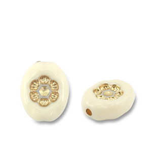 Acrylperlen Oval mit Blume Off white-gold