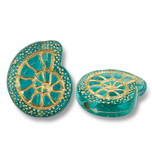 Acrylperlen Muschel Teal blue-gold