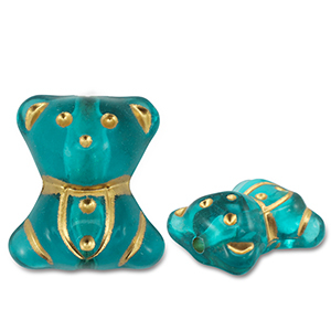 Acrylperlen B&auml;r Teal blue-gold