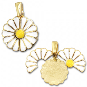 Medaillon Eco-brass&reg; (nachaltiges Messing) Blume / Blume Gold-white-yellow