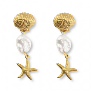 Ohrringe aus Stainless Steel - Rostfreiem Stahl Seestern Gold-white