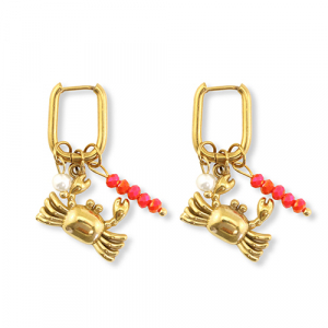 Ohrringe aus Stainless Steel - Rostfreiem Stahl Krabbe Gold-red-white