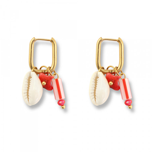 Ohrringe aus Stainless Steel - Rostfreiem Stahl Muschel Gold-red-white