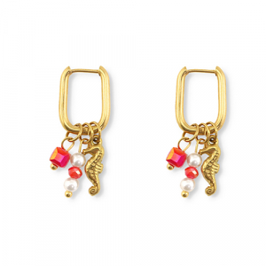 Ohrringe aus Stainless Steel - Rostfreiem Stahl Seepferdchen Gold-red-white