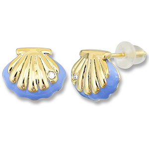 Brass TQ Metall Ohrringe / Ohrstecker Muschel Gold-carolina blue