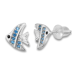 Brass TQ Metall Ohrringe / Ohrstecker Fisch Silver-light blue