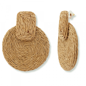 Trendy Bast Ohrringe Rechteck / Rund Light brown