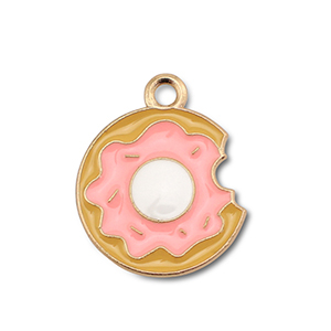 Metall Anh&auml;nger Enamel Donut Gold-peach pink-camel brown