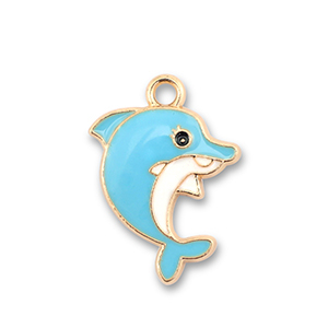Metall Anh&auml;nger Enamel Delfin Gold-light blue-white