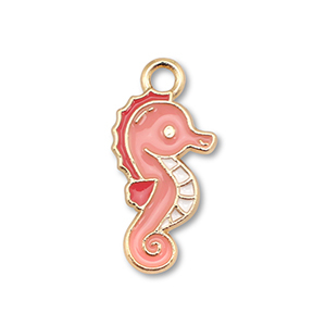 Metall Anh&auml;nger Enamel Seepferdchen Gold-peach pink