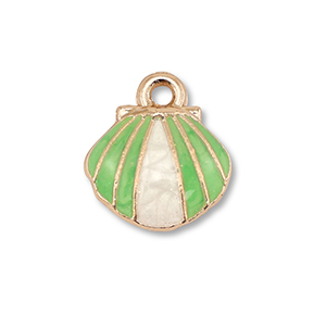 Metall Anh&auml;nger Enamel Muschel Gold-light green-white