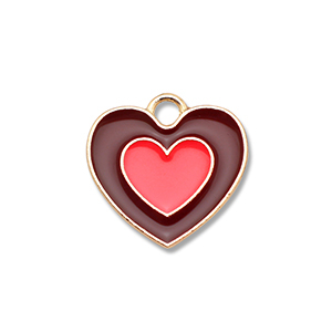 Metall Anh&auml;nger Enamel Herz Gold-brown-coral red