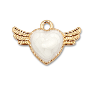 Metall Anh&auml;nger Enamel Herz mit Fl&uuml;gel Gold-white