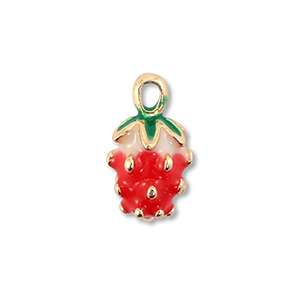 Metall Anh&auml;nger Enamel Erdbeere Gold-red-green